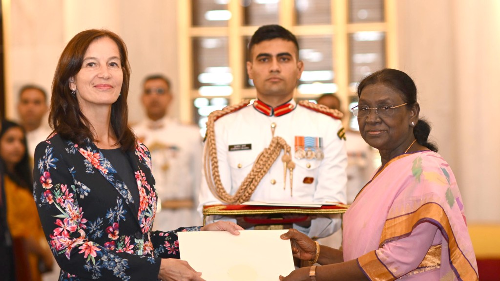 Estonian Ambassador to India Kristi Karelsohn presents credentials.
